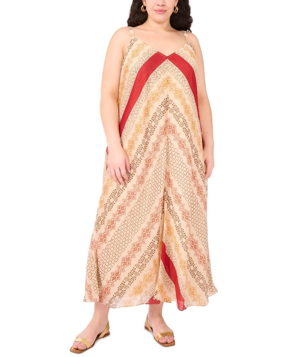 Vince Camuto Plus Size Printed Front-Seamed V-Neck Maxi Dress Size 2X 4106